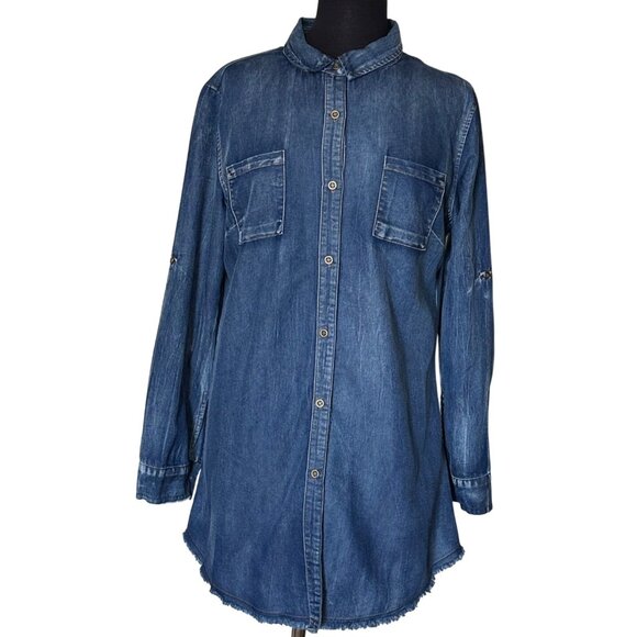 LARA Fashion Chambray Blue Denim Buttoned Shirt Cotton Poly Blend Women's Size M - Picture 1 of 14